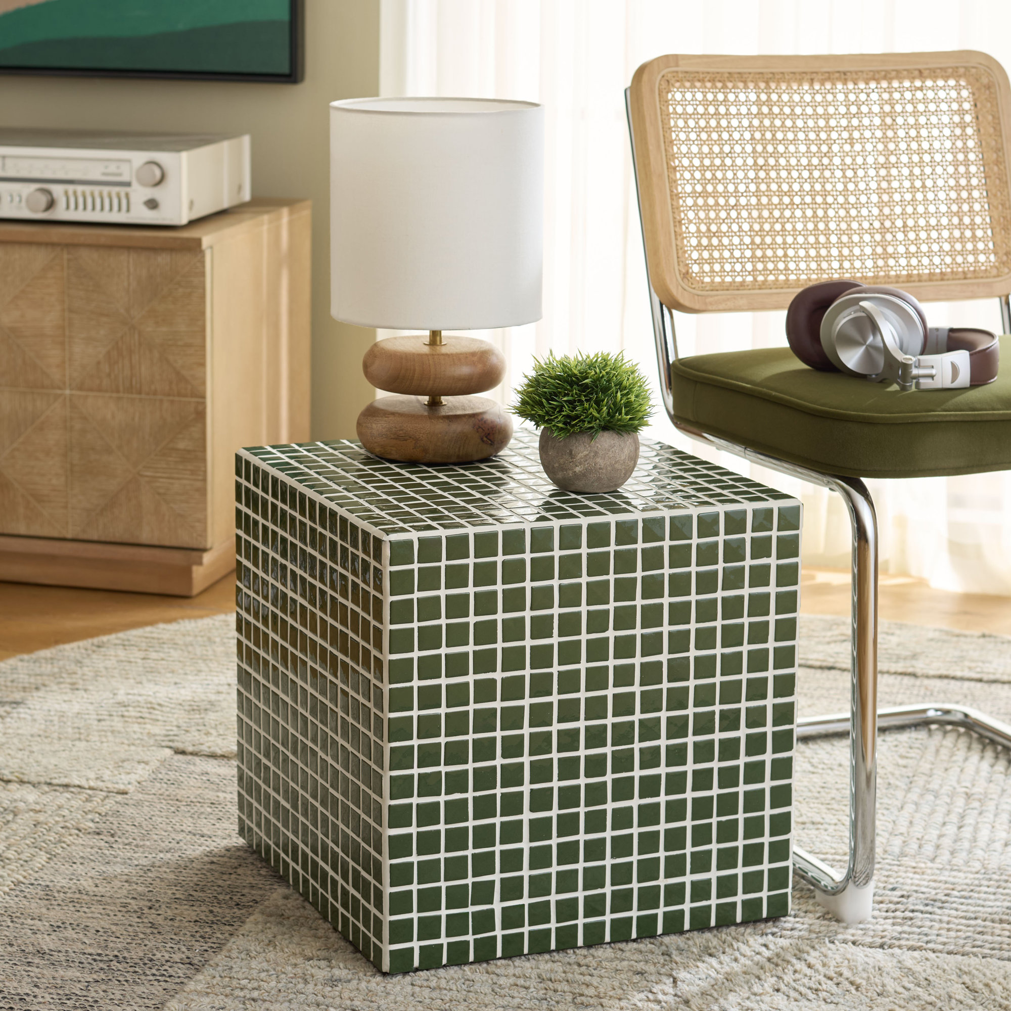 Hikari Cube Accent Table, Dark Green