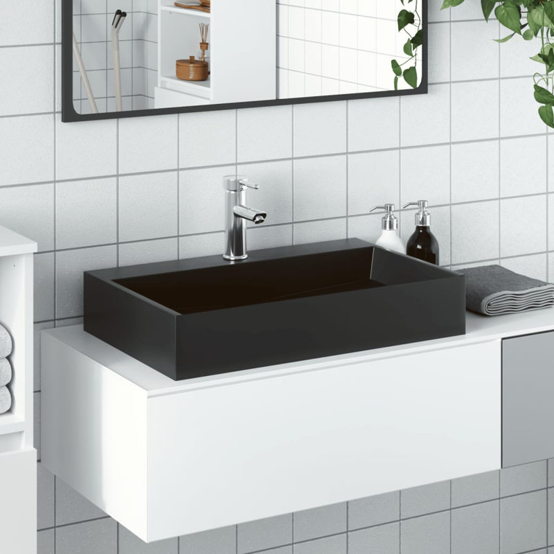 Wash Basin Mineral Cast/Marble Cast, 11cm H  x 60cm W  x 60cm D, Matte Black