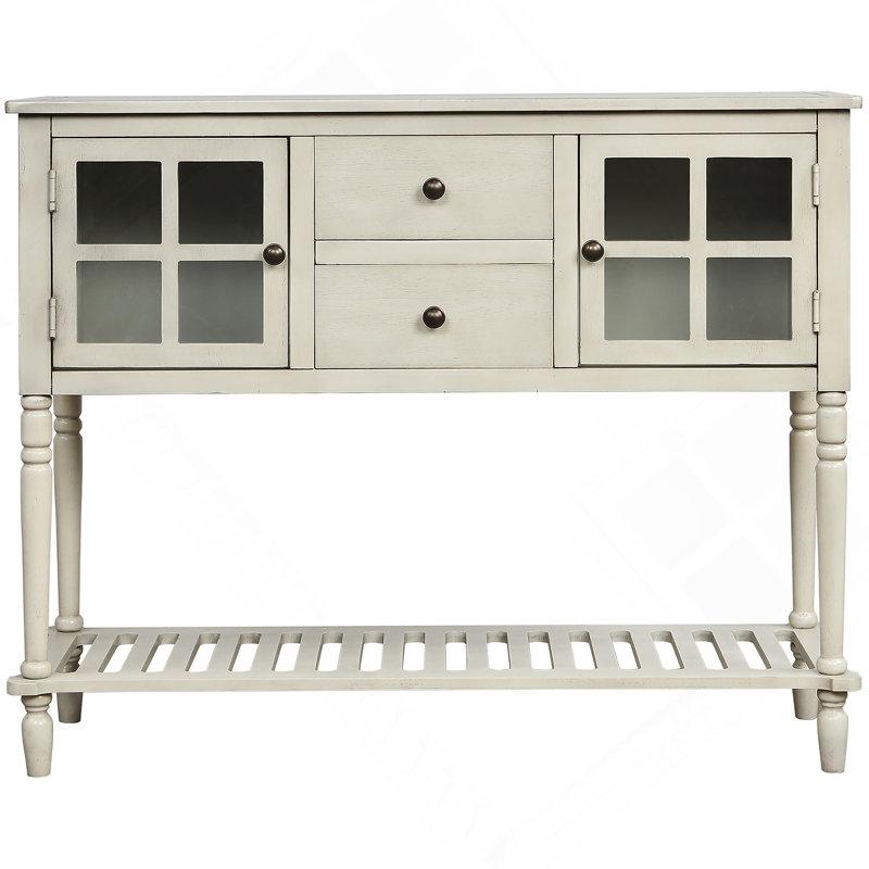 Sideboard Console Table with Bottom Shelf, Farmhouse Wood/Glass Buffet Storage Cabinet