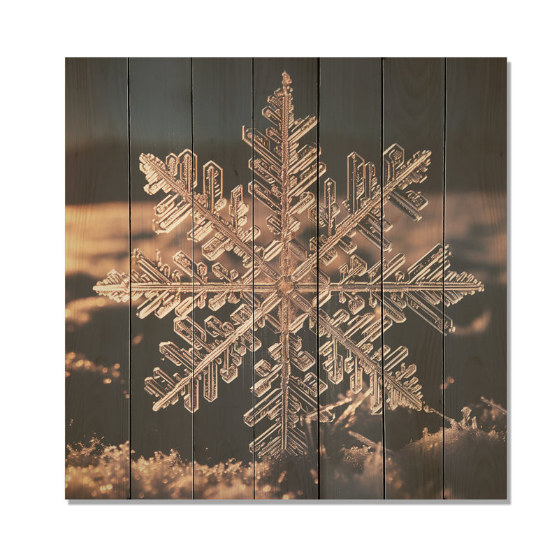 «Sunrise Snowflake Tranquility II» - Paysage d'hiver sur bois, H 15 po x l 15 po