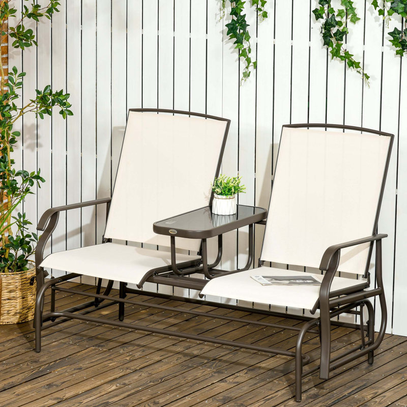 Banc oscillant avec table centrale Outsunny, Beige/brun