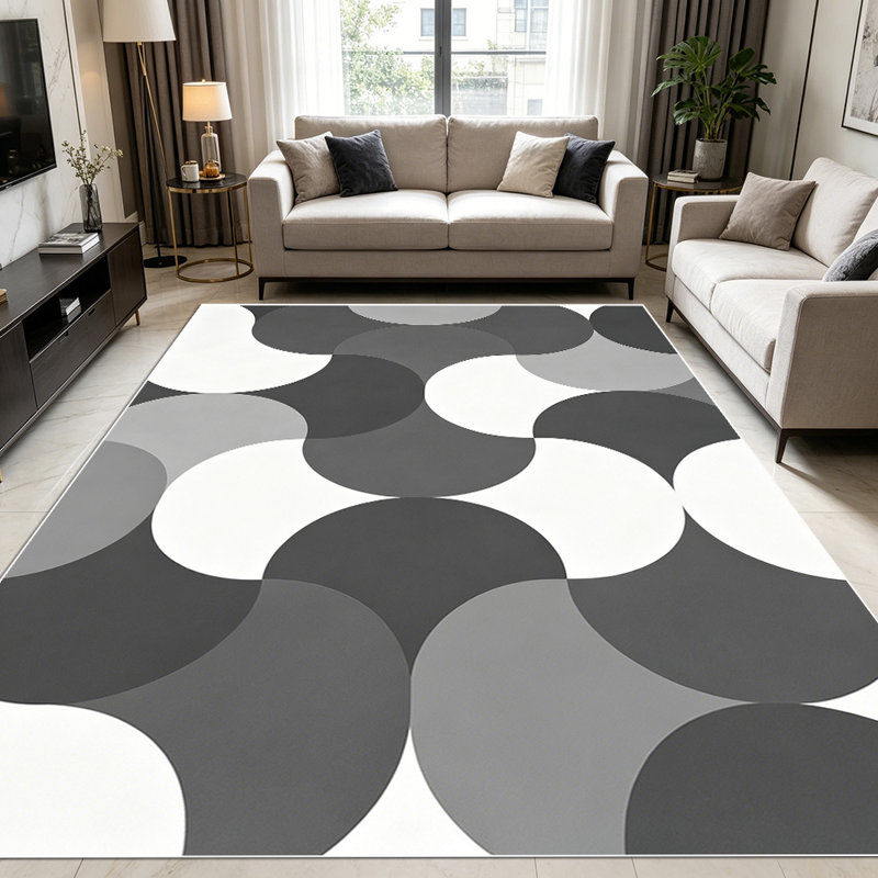 1PC modern monochrome overlapping circle geometric area rugs for Living Room, Soft and Comfortable, Suitable for all seasons, easy-to-maintain, machine washable Indoor floor mat, Under Table Farmhouse suitable for dining table, kitchen, bedroom,