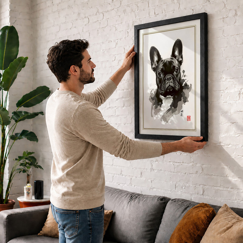 French Bulldog Study Japandi - Framed Print, Unframed, A3 - 42.0 x 29.7 cm
