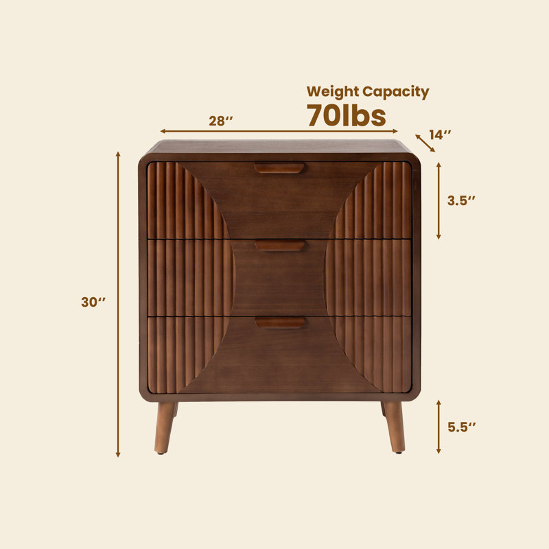 Kriday 19.3'' W Nightstand with 3 Drawers