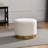 Georgine White Boucle Fabric Round Footstool Ottoman with Golden Accent Base Large Size