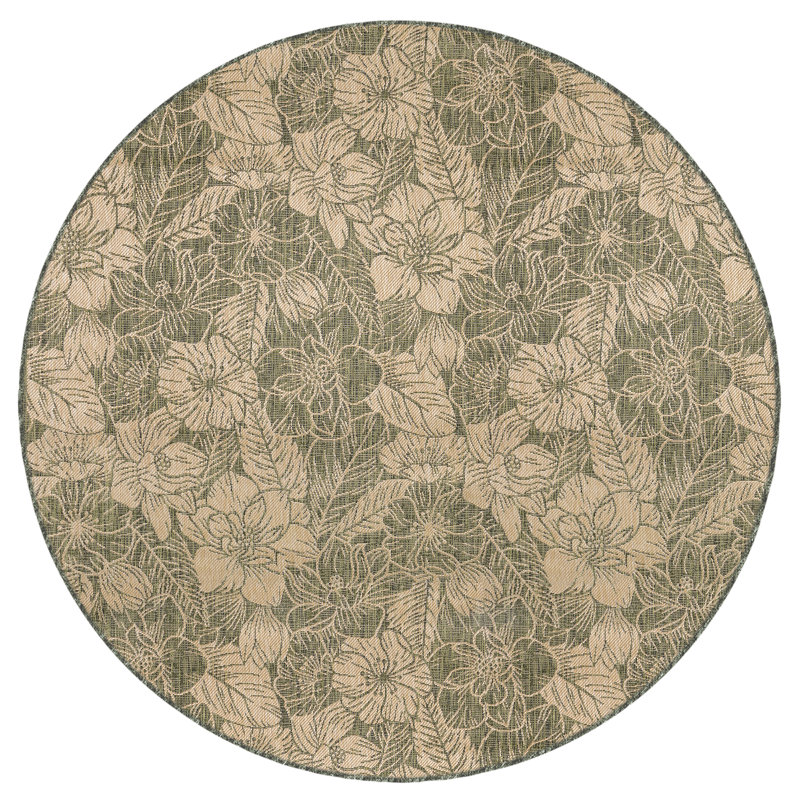 Carmel Botanical Indoor/Outdoor Rug in Green, Round 7'10"