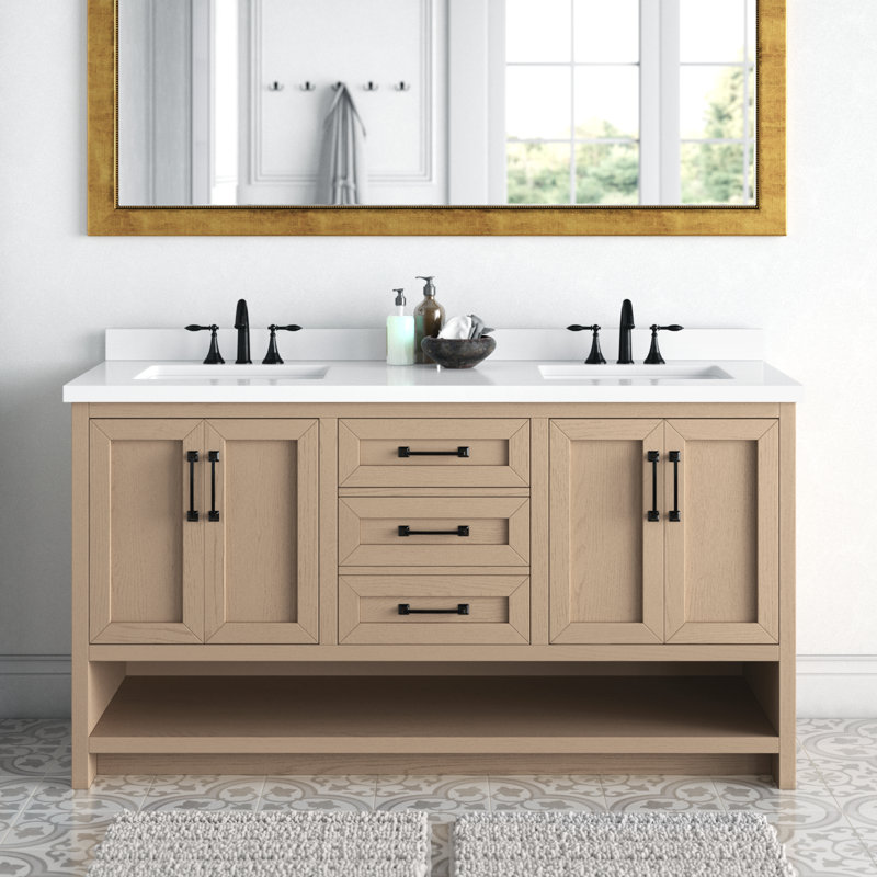 Venice 60" Oak Gray Solid Wood Double Bathroom Vanity