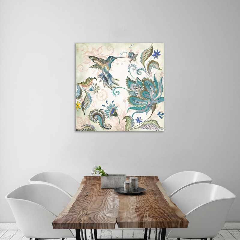 Boho - Colibri bleu - reproduction sur toile tendue, H 18 po x l 18 po x P 1,5 po
