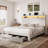 Metal Bed Frame With 2-Tier Storage Headboard,  2 Storage Drawers, Built In Charging Station & Led-134688293