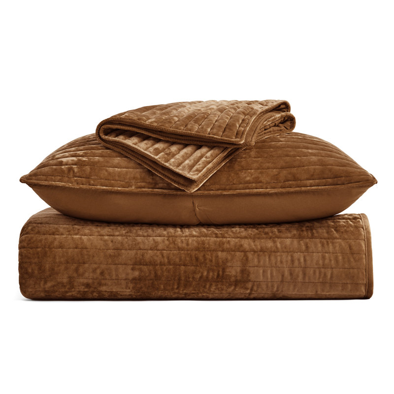 Luxe Velvet Channel Quilt Set, Queen, Dark Brown