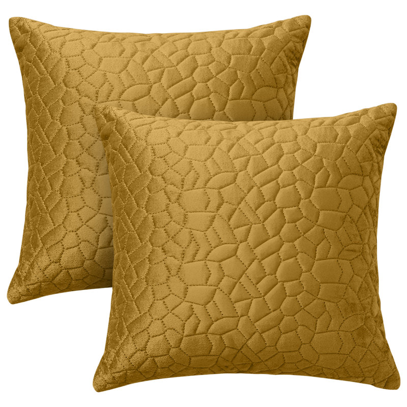 Aspire Homeware Geometric Square Velvet Cushion Covers, Ochre, Pack of 2