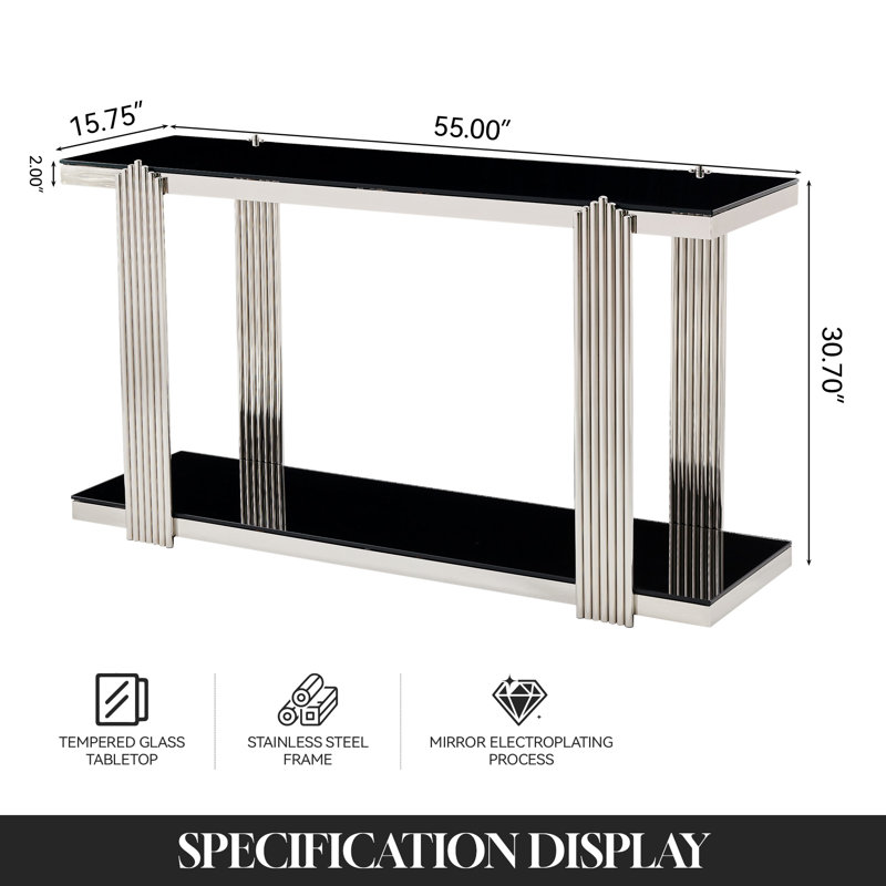 Console à miroir 55,00 pouces, Noir / Argenté, Argent