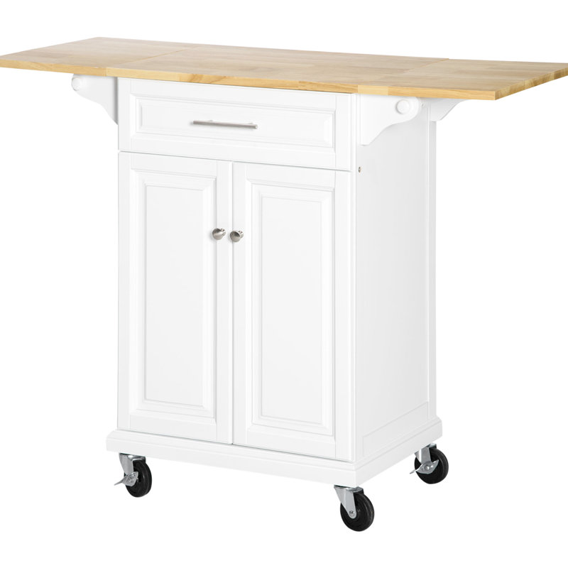 Îlot de cuisine portable avec abattant polyvalent, armoire à tiroirs, serviette, plateau en bois naturel, pliable mobile blanc