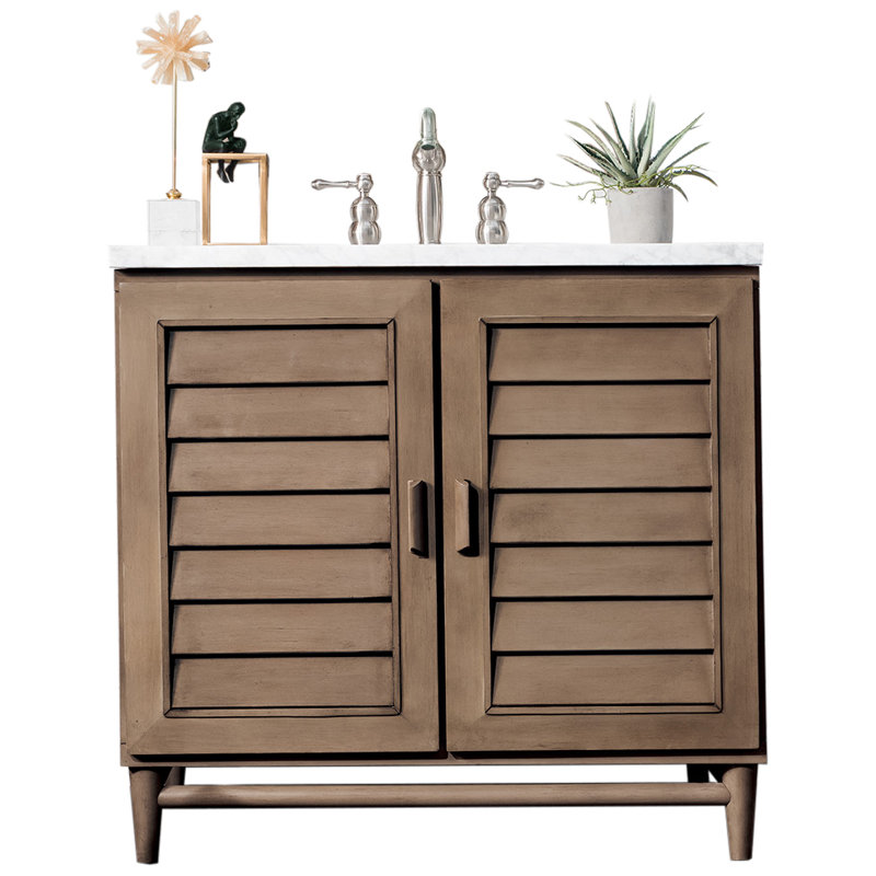 Portland 36'' W Single Vanity, Whitewashed Walnut, White Zeus, 8" Widespread