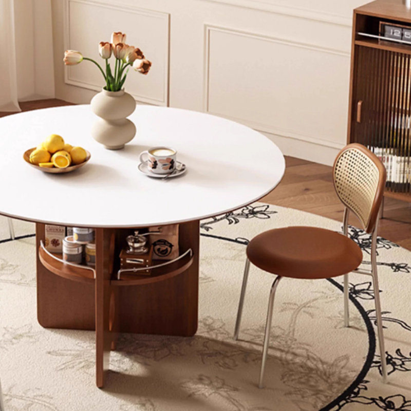 Table ronde haut de gamme avec rangement multifonctionnel, H 29,52 po x L 43,3 po x l 43,3 po, Blanc