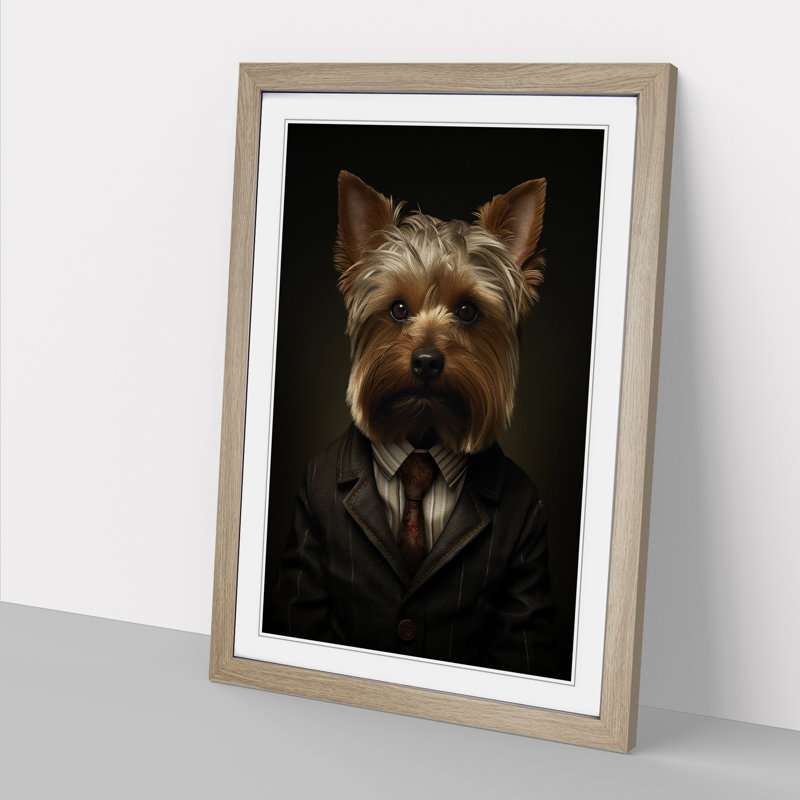 XYZ-FRM-V1223-1718 Yorkshire Terrier Dadaism - Single Picture Frame Print on Wood, 34cm H x 25cm W x 2cm D, Oak