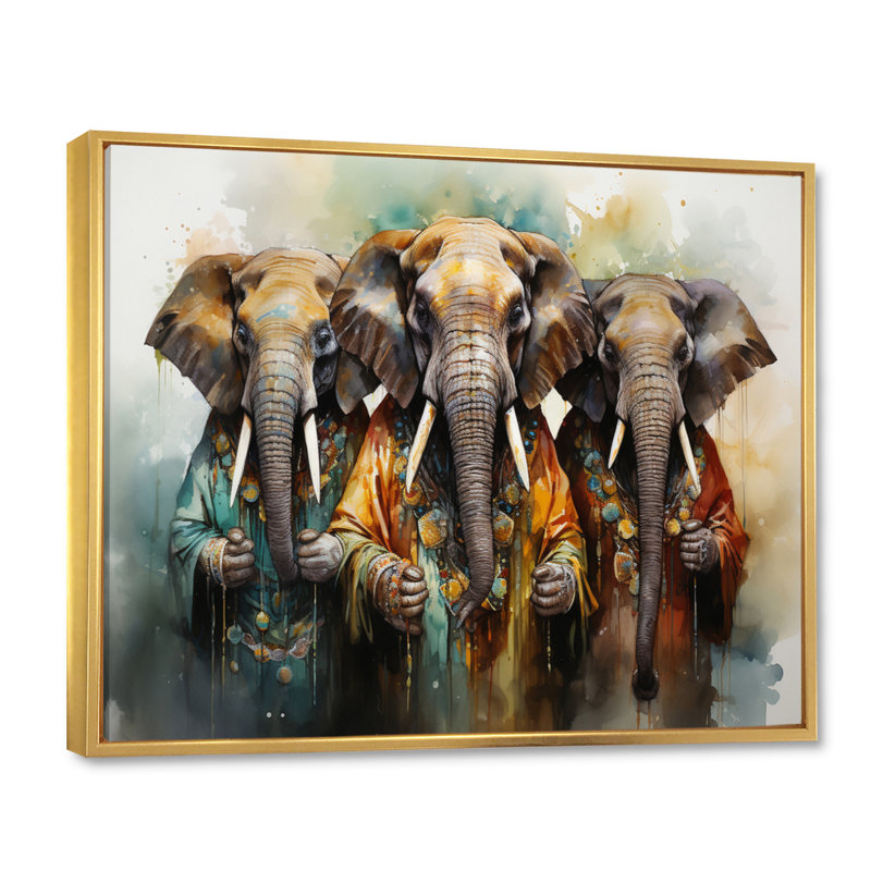 Éléphants sacrés d'Afrique I, H 12 po x l 20 po x P 1 po, Cadre flottant doré
