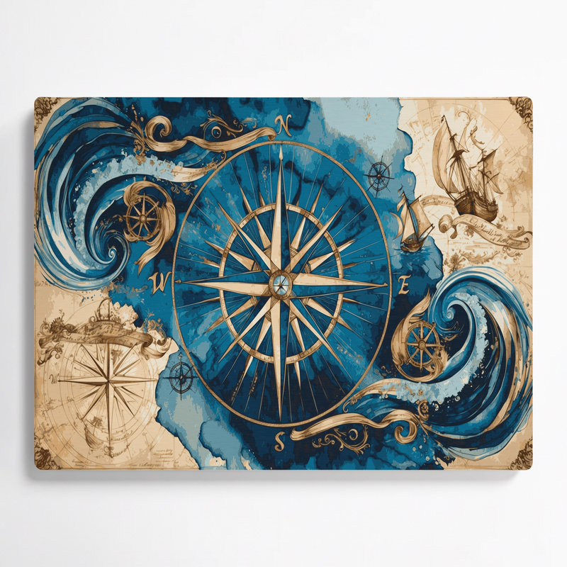 Art mural en métal beige, "Nautical Compass Designs", H 8 po x l 10 po
