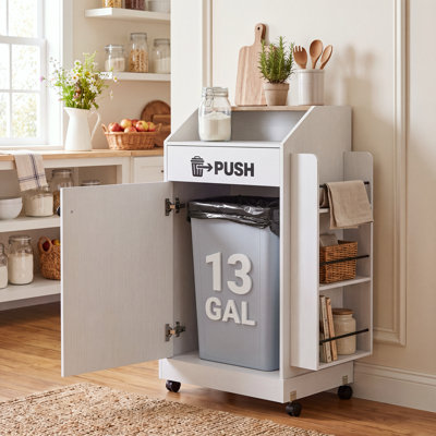 Chariot pour îlot de cuisine roulant, armoire de rangement mobile avec armoire à poubelle cachée, support à épices et roues verrouillables pour la cuisine, la salle à manger et le salon