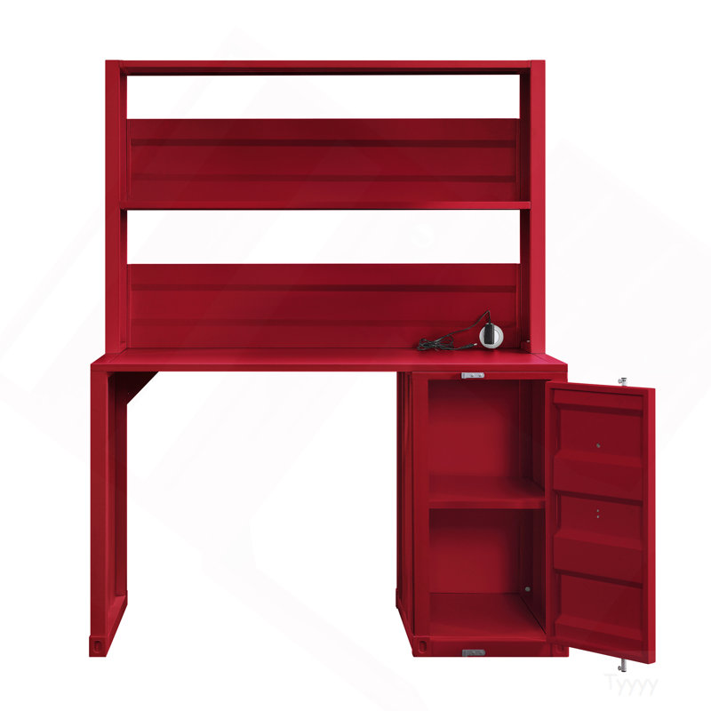 Bureau d'écriture rouge à 1 porte avec rehausse