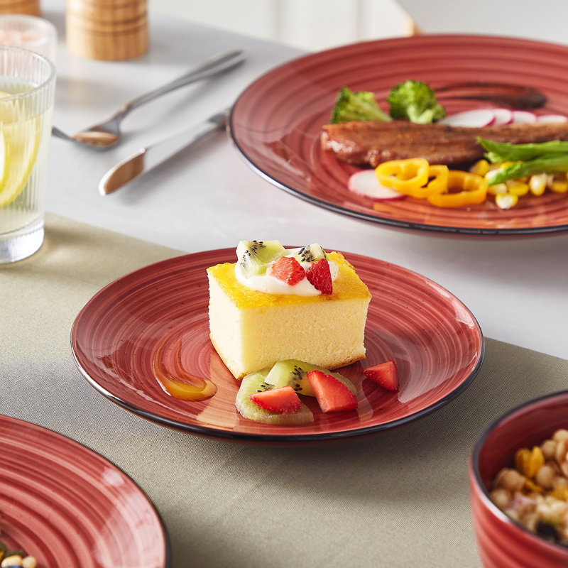 Piece Handmade Stoneware Dinnerware Set - Service for 6, Red