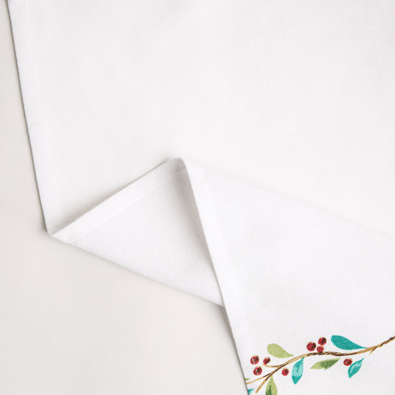Holly Sprig Holiday Border Cotton Napkins Set, White/Red/Green