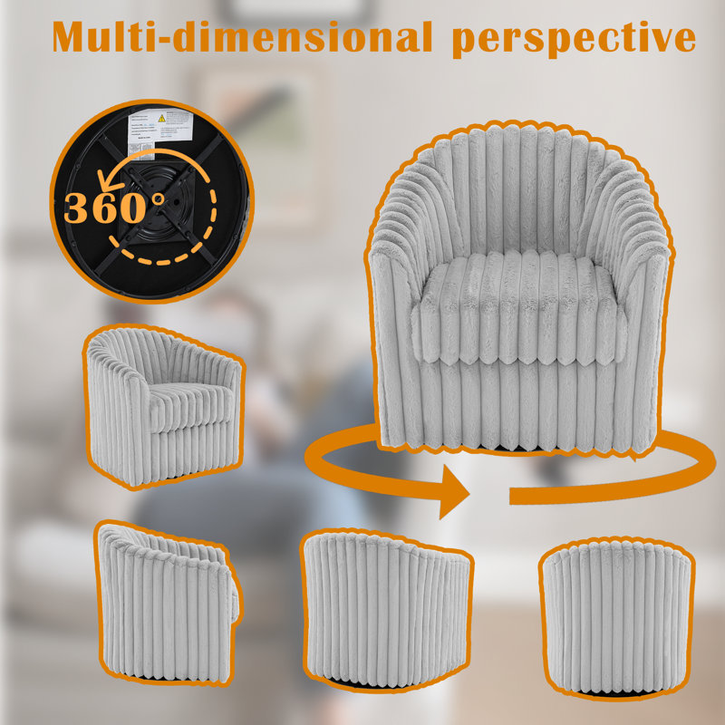 Aunna 78.2Cm Wide Swivel Barrel Chair, Grey Faux Fur