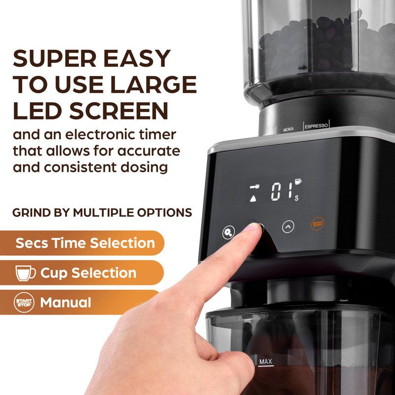 Black Stainless Steel Electric Burr Coffee Grinder with Adjustable Grind