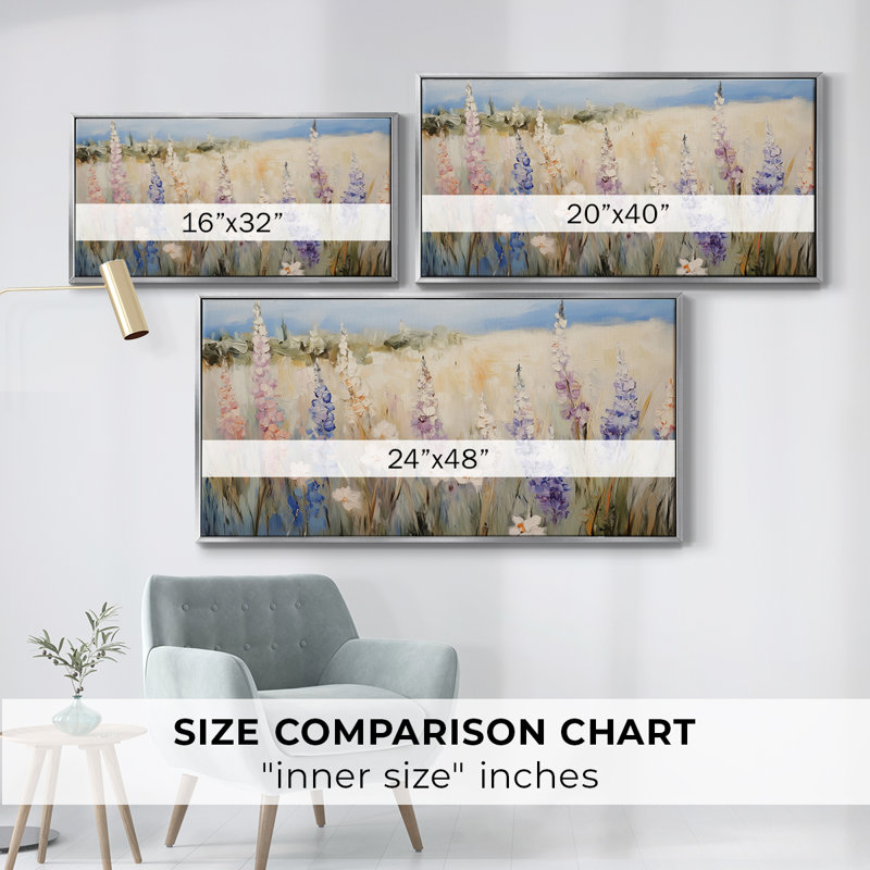 Série paysage - Cxxii - Toile tendue avec châssis encadré - Prêt à être accroché, H 25 po x l 49 po, Argent argent