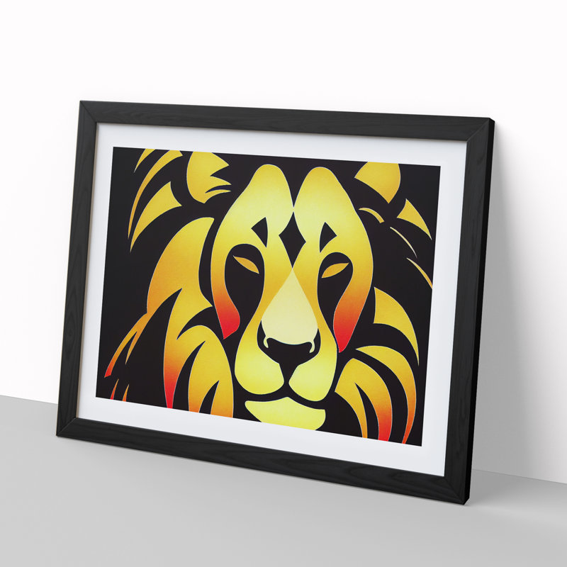 Art Deco Lion Vol.3 - Single Picture Frame Print, 46cm H x 64cm W x 2cm D, Black Framed