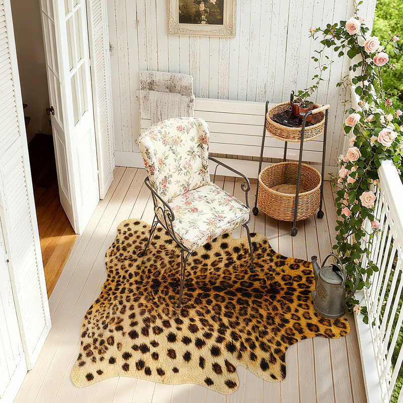 Tapis de guépard en fausse fourrure lavable à la machine de qualité supérieure 155 x 190 cm, tapis en peau de léopard à imprimé animal antidérapant pour chambre à coucher, salon, décoration intérieure
