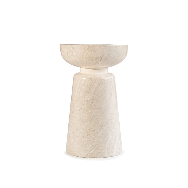 Outdoor Faux Stone Chalice Side Table, White