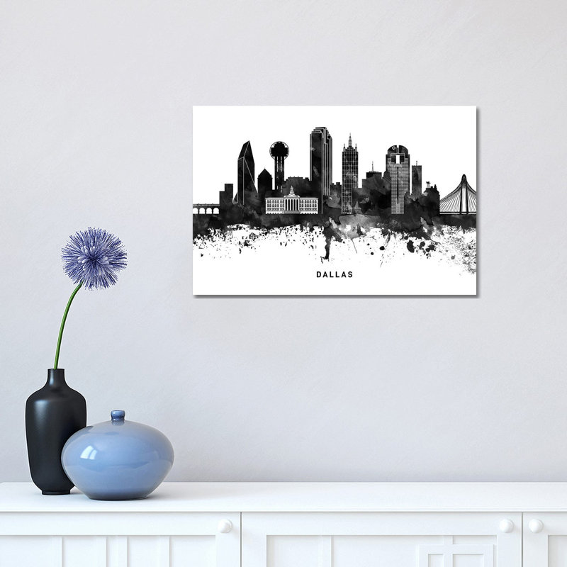 Dallas Skyline Black & White 1 Piece Wrapped Canvas Wall Art, 30.48 cm H x 45.72 cm W