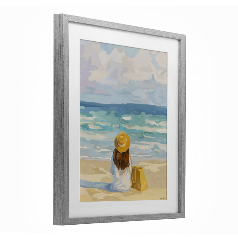«Peaceful At The Beach», reproduction sous verre encadrée, design par Amelia Noyes, H 16 po x l 13 po, Cadre de ferme gris
