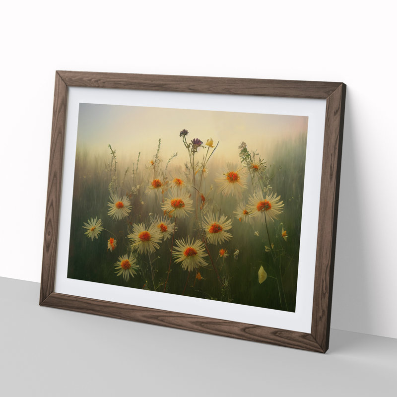 Joyous Wildflowers Floral - Framed Print, 46cm H x 64cm W x 2cm D, Walnut