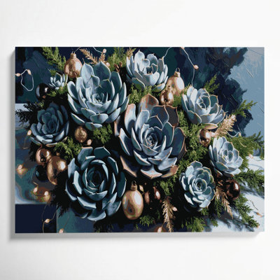 Christmas Christmas Succulents Grey Canvas Wall Art