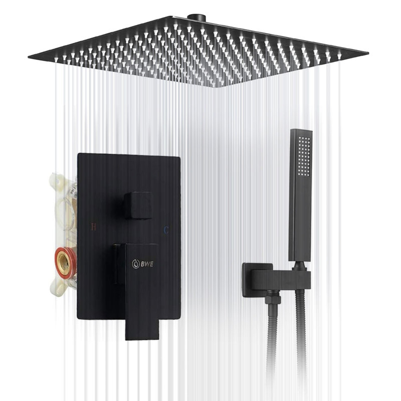 16 Inch Ceiling-Mounted Shower System With Hand Shower Single-Handle Shower Faucet Set Brass High-Pressure Shower Trim Kit With Pressure Balance Valve