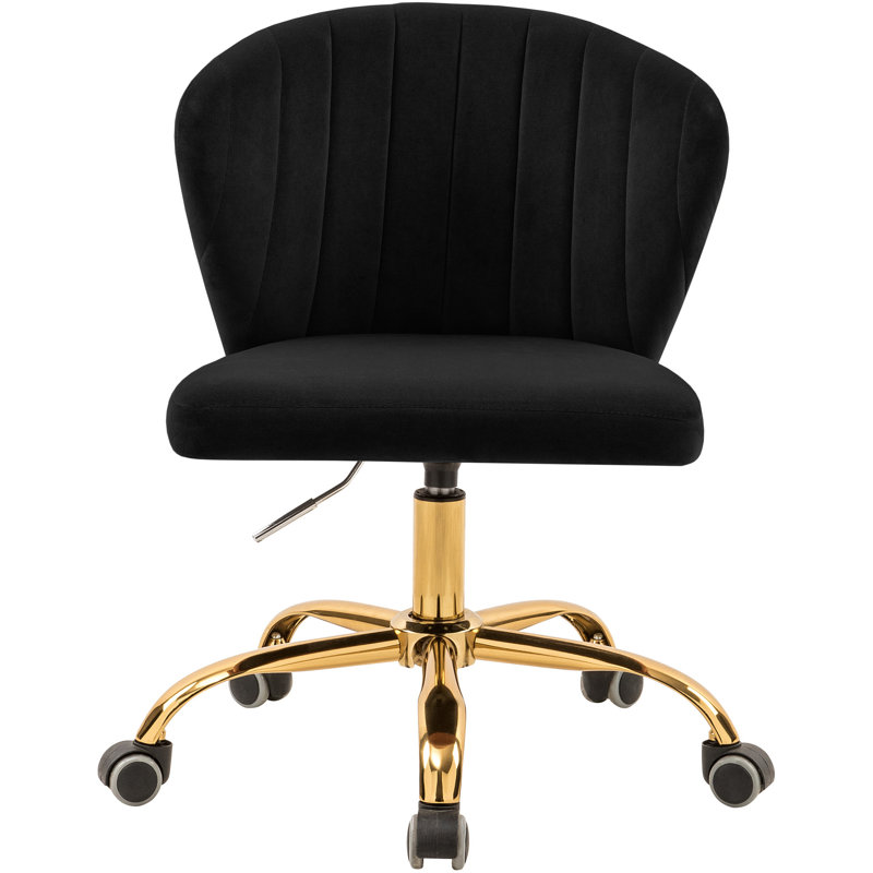 Chaise de bureau Finley, Velours noir, Doré