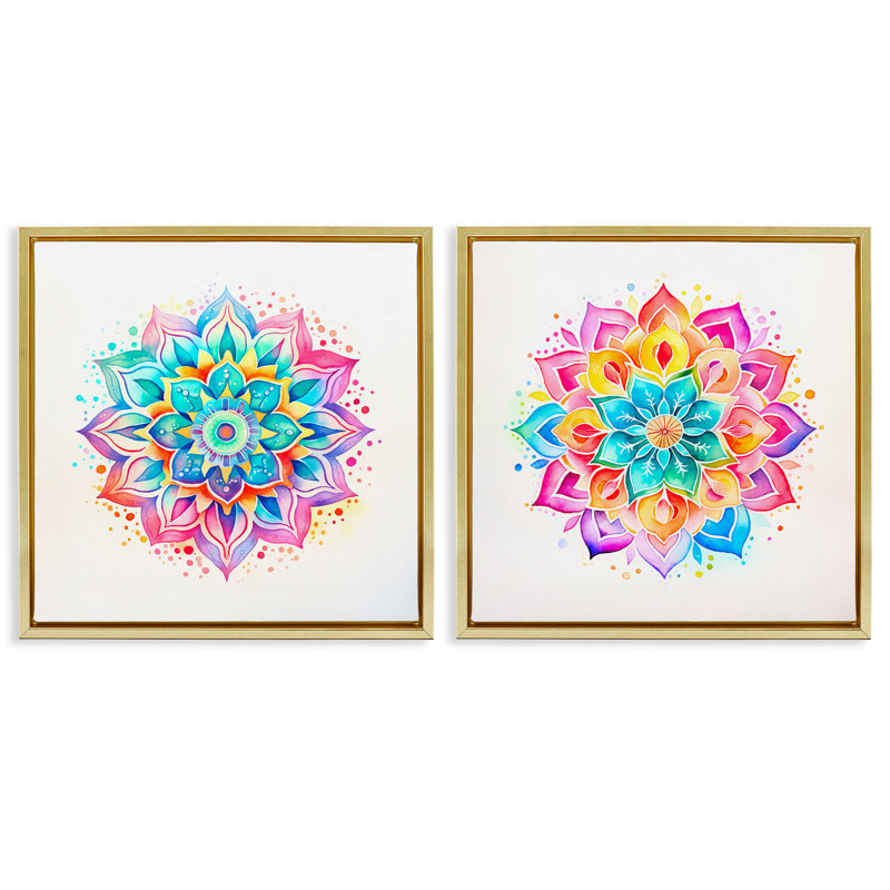  «Bright Boho Mandalas», ensemble de 2 toiles flottantes encadrées par Andrea Haase, H 25 po x l 25 po