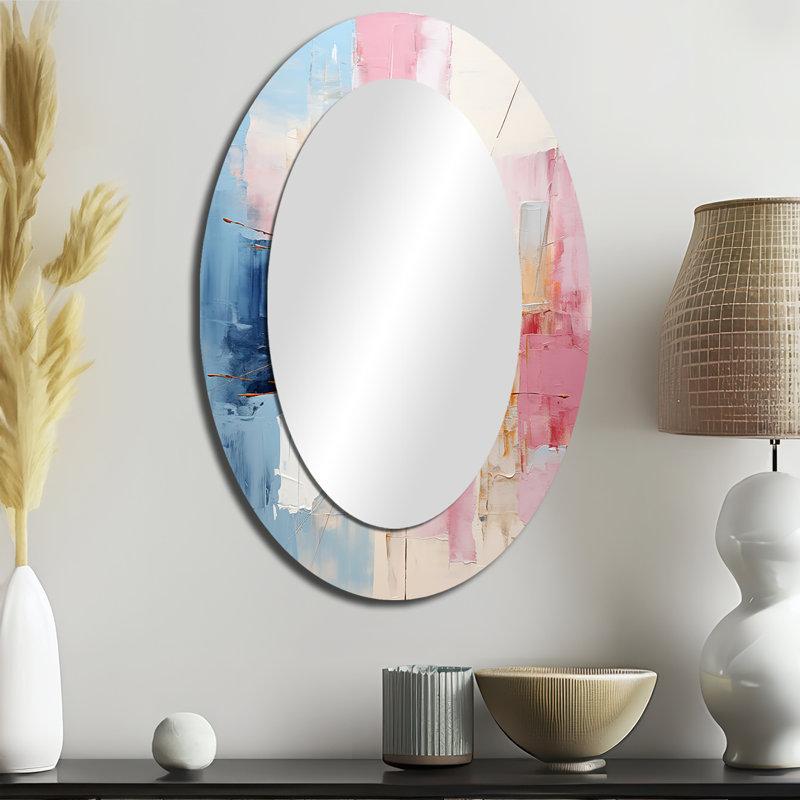 Abstract Patchwork IV - Teal Oval Wall Mirror Decor, 36" x 24"