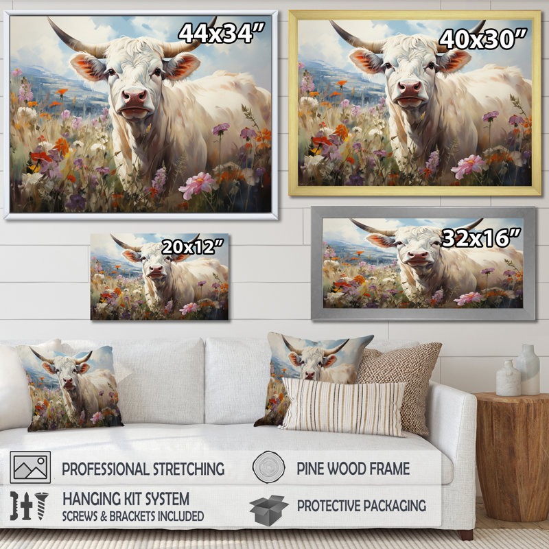«Country Charm Pastel Meadows I», reproduction sur toile, 12" H x 20" W, Cadre flottant blanc