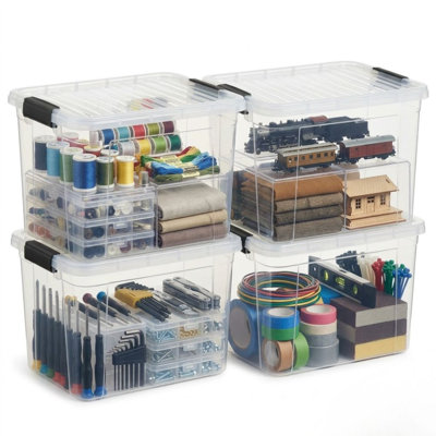14.7 Quart Clear Plastic Storage Containers with Lids, Stackable Organizer Bins, BPA-Free Storage Boxes for Home, Office, Dorm & Classroom, 4 Pack