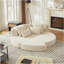 Canapé-lit 78,5 pouces en velours côtelé semi-circulaire 2 en 1, avec coussin pour le cou et cinq coussins décoratifs dans le salon-1994936167