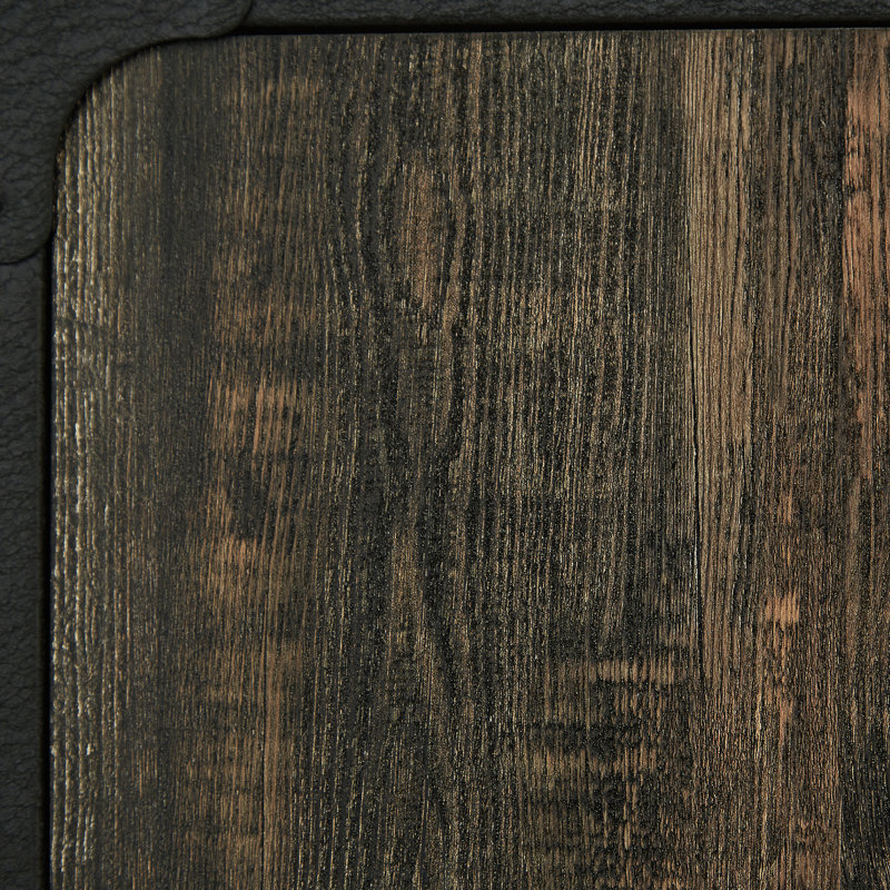Finition brune pour le bureau, design industriel, matériau en bois d'ingénierie, 3 tablettes horizontales avec fonction réglable, portes en verre trempé encadrées, option de rangement à dos ouvert