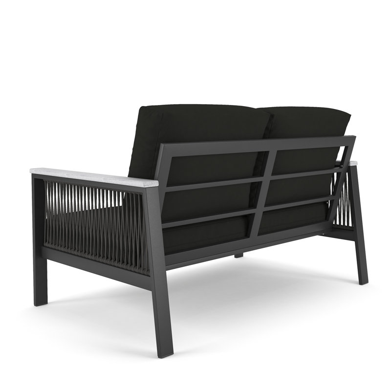 Townsend 55'' Wide Outdoor Loveseat with Sunbrella® Cushions, Canvas Black Sunbrella® Canvas, Gray/Brown