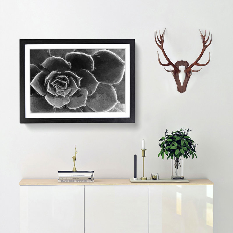 Succulent Plant - Picture Frame Painting Print, 36cm H x 48cm W x 2cm D, Black Framed