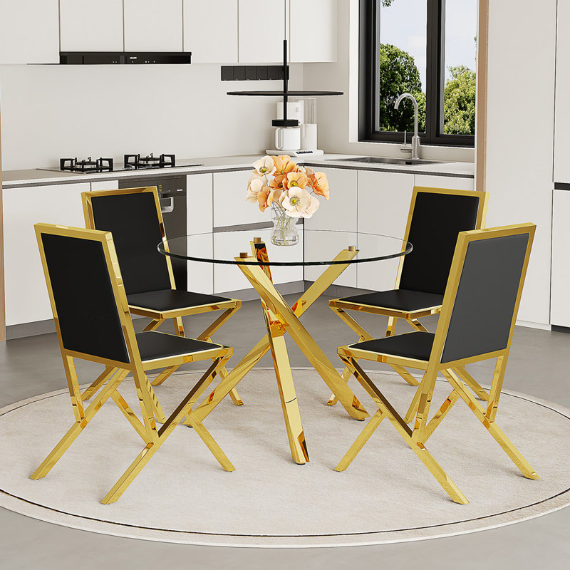 Ensemble repas pour 4 personnes, Noir + or, transparent, 5, Noir + or