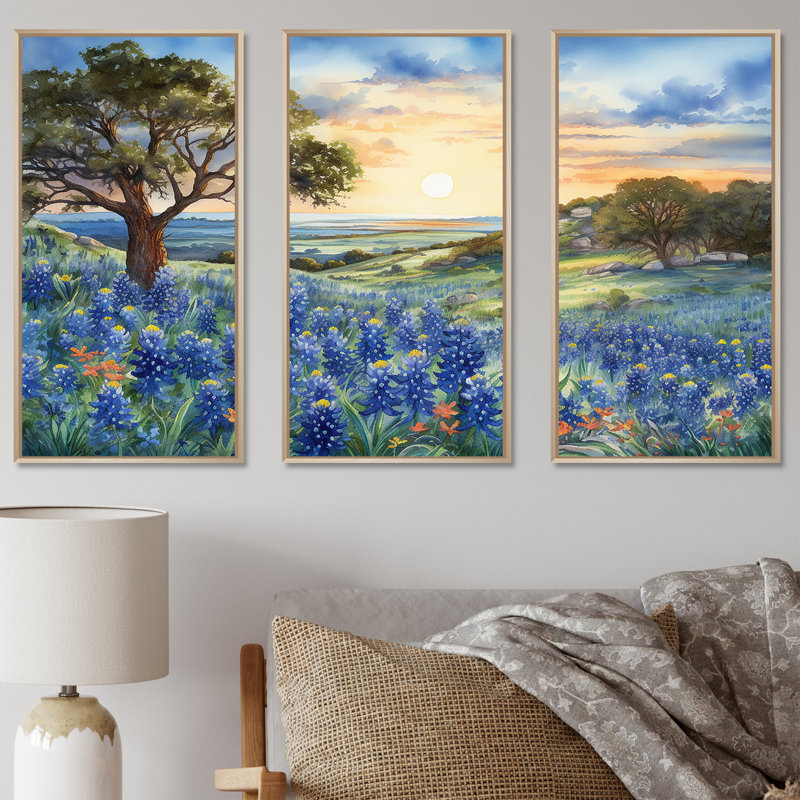 Gattilier - ensemble d'art mural Blue Bonnets, H 40 po x l 60 po x P 1 po, Cadre flottant érable