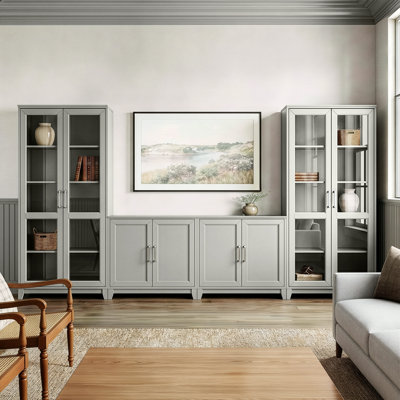 Martha Stewart Bedford Dual 2-Door Base Cabinets with 2 Tall Media Cabinets and Premium Hardware
