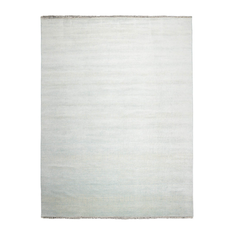 Tapis oriental en laine et soie noué à la main en écume de mer / blanc, Rectangle 9 pi x 12 pi